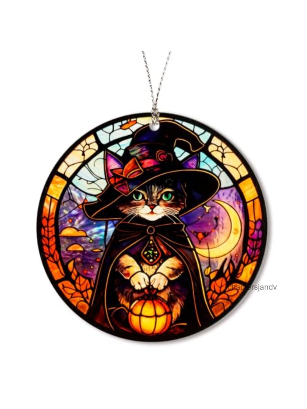 Halloween Cat Suncatcher Ornament Hanging Decoration Gift for Cat Lovers